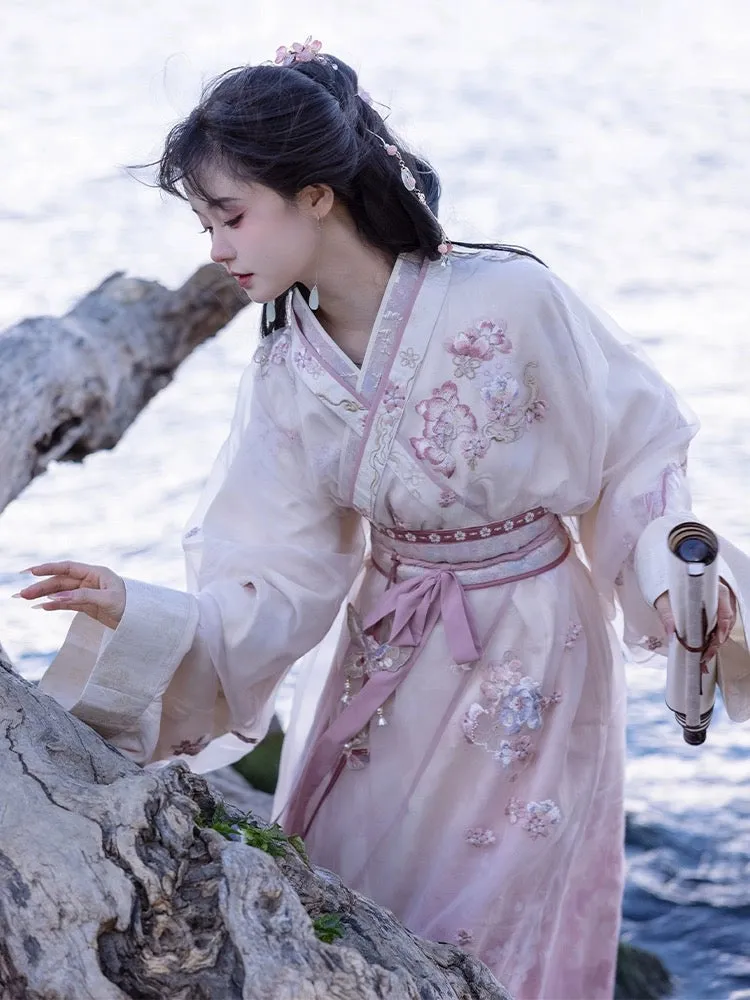 Han Dynasty Hanfu, Straight Hem Robe, Floral, Jade Blossoms 玉颜簪樱