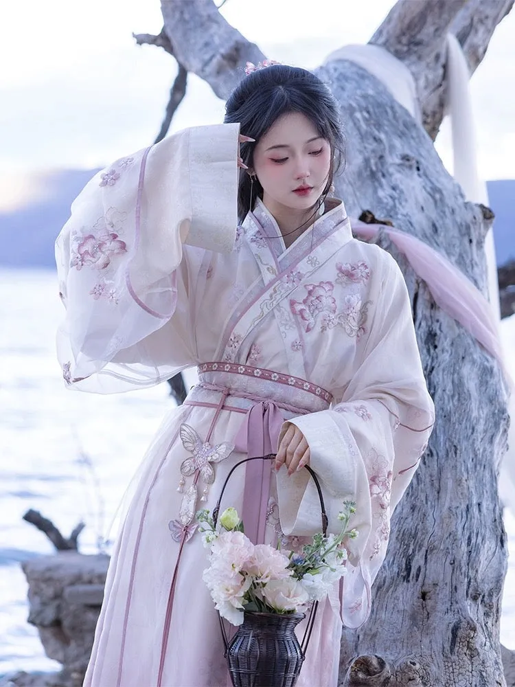 Han Dynasty Hanfu, Straight Hem Robe, Floral, Jade Blossoms 玉颜簪樱