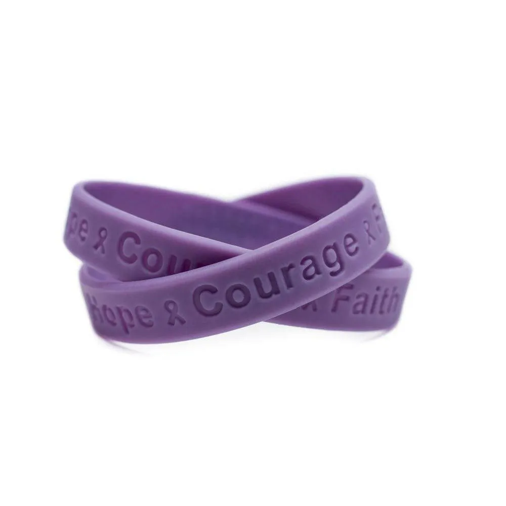 Hope Courage Faith Lavender Rubber Wristband - Adult 8"