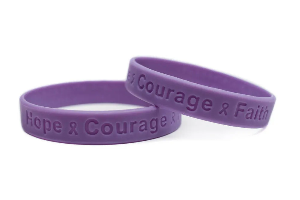 Hope Courage Faith Lavender Rubber Wristband - Adult 8"