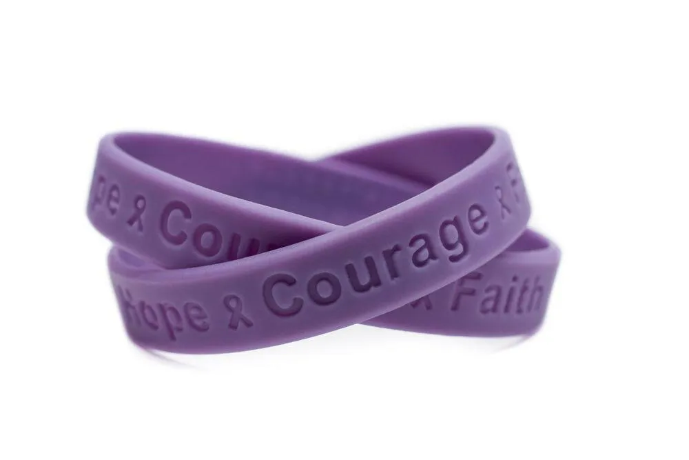 Hope Courage Faith Lavender Rubber Wristband - Adult 8"