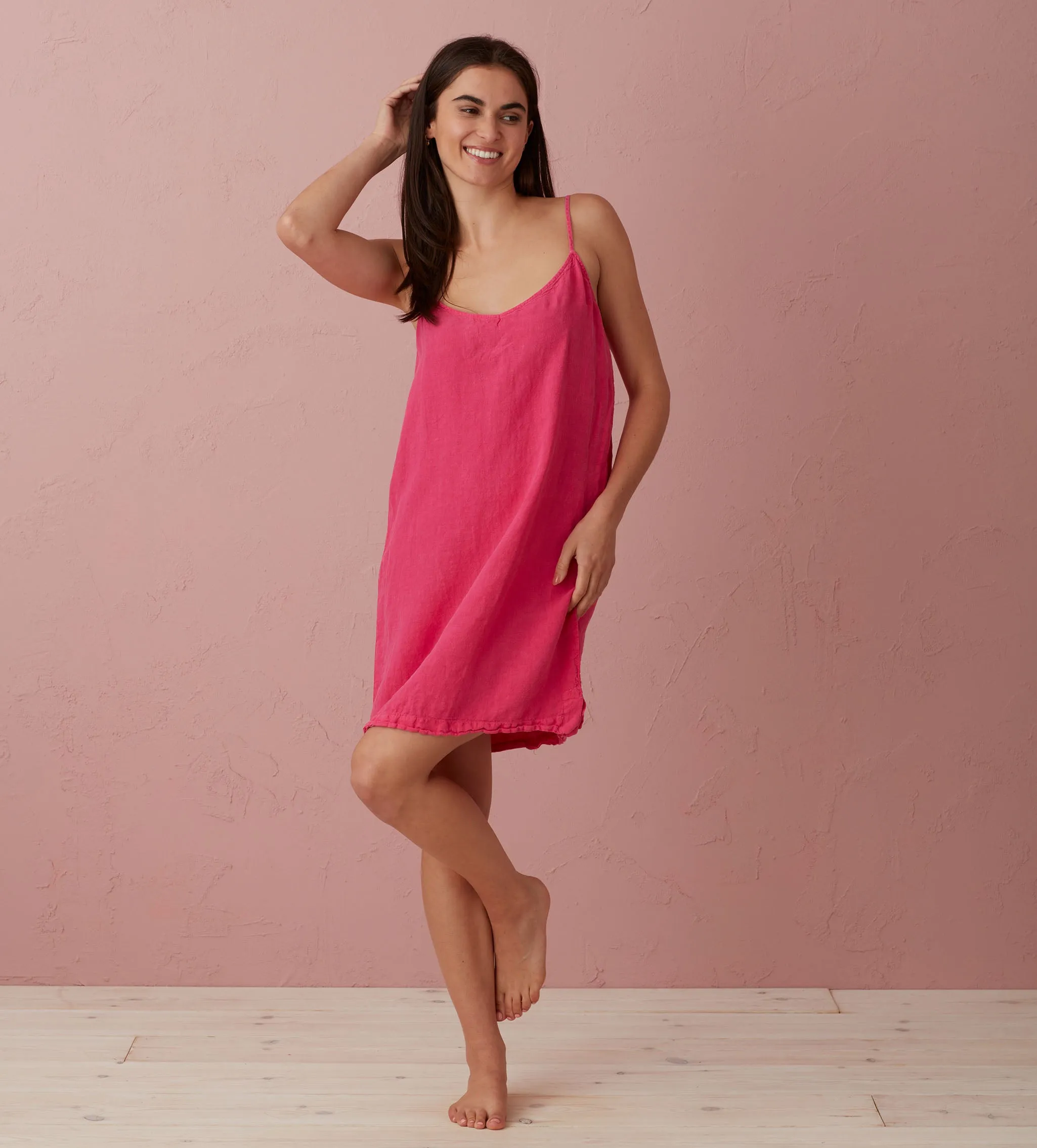 Hot Pink Delilah 100% Linen Short Cami Nightie