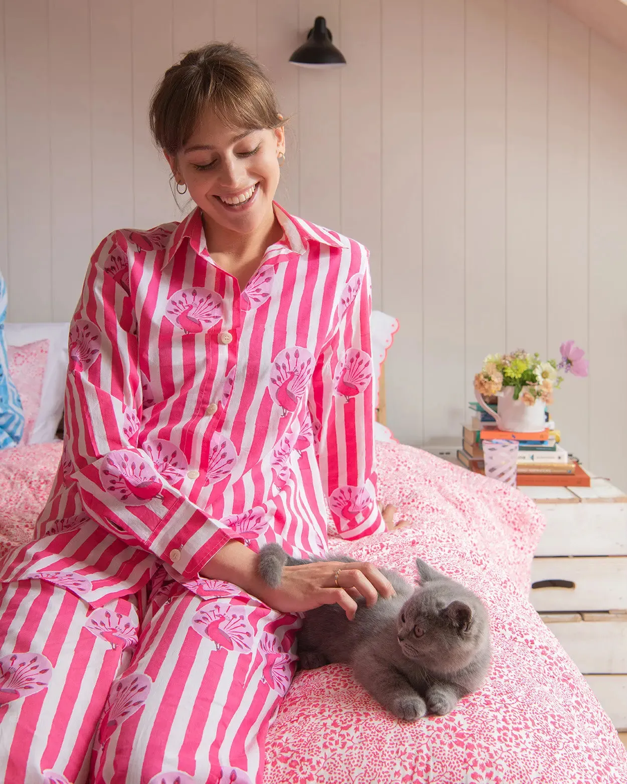 Hot Pink Peacock Women's Pyjama Trouser Set