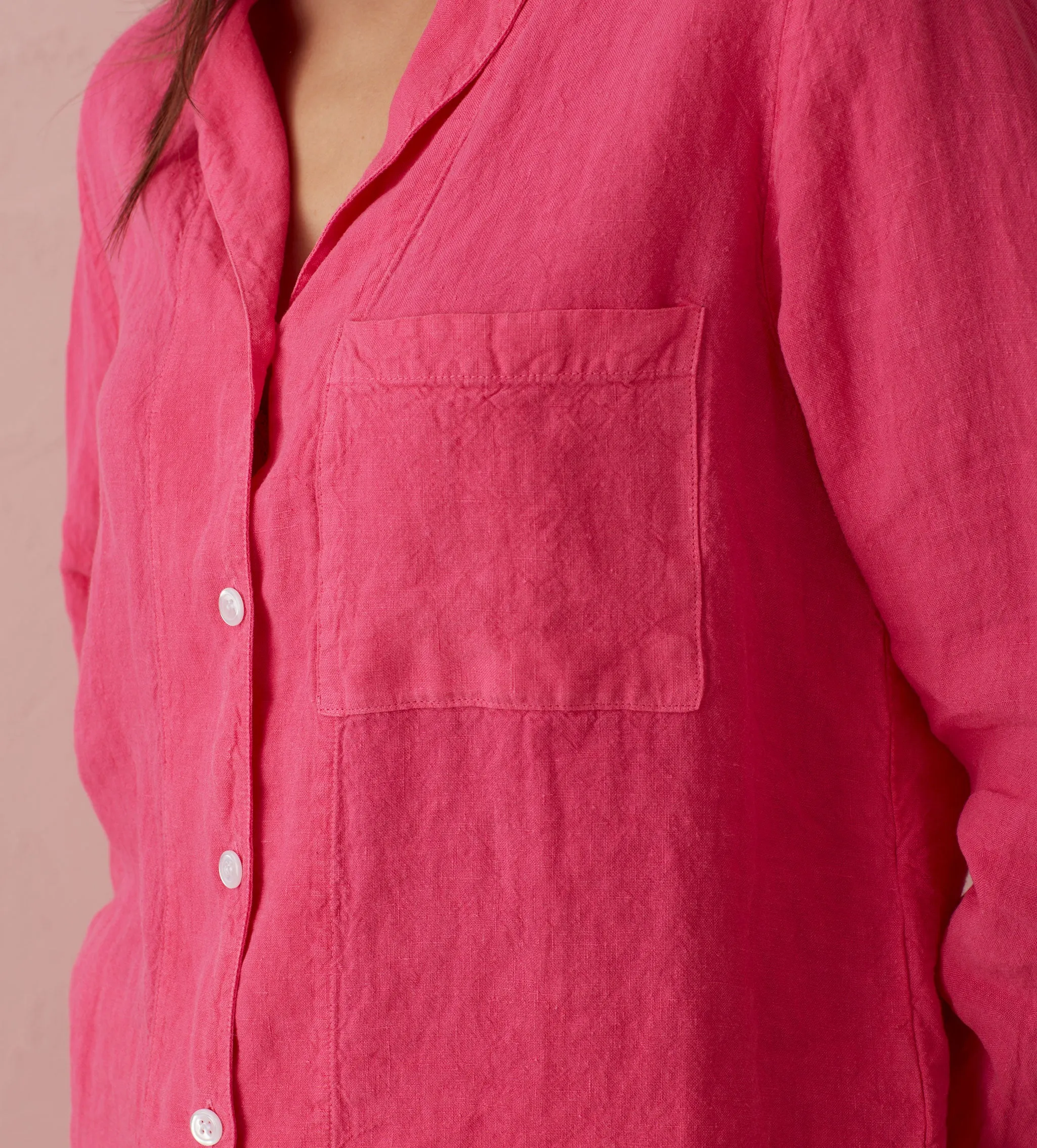 Hot Pink Polly 100% Linen Pyjama Top