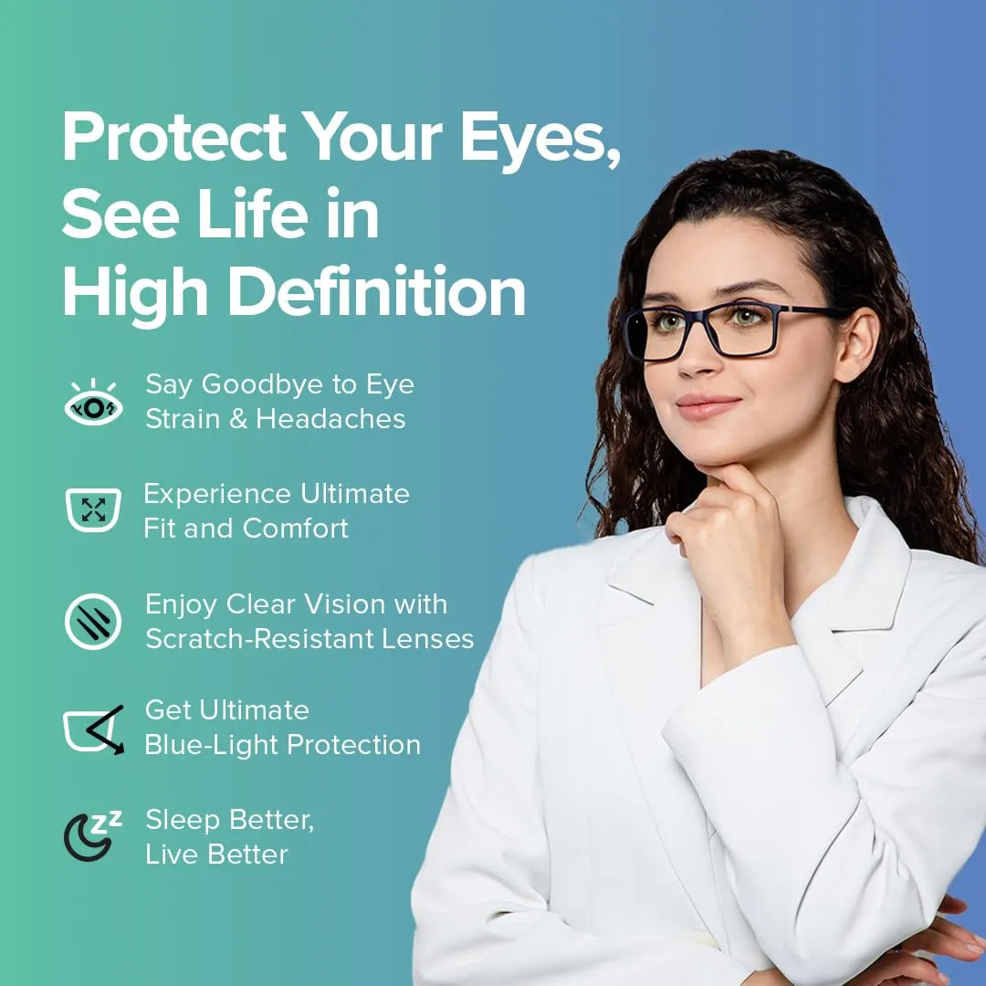 Intellilens® Square Blue Cut Computer Glasses for Eye Protection | Zero Power, Anti Glare & Blue Light Filter Glasses | Frames & Blue Cut Lenses (Black) Pack of 50