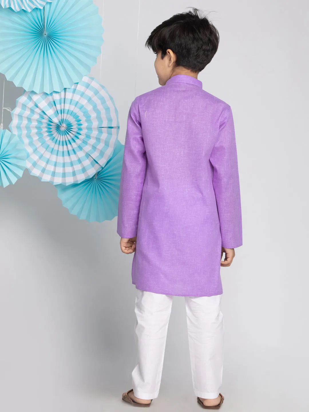 Jashvi Boys' Purple And White Kurta Pyjama Set