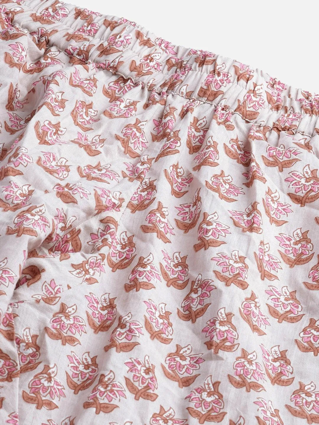 Jashvi  Floral Pink Motif Cotton Nightsuit