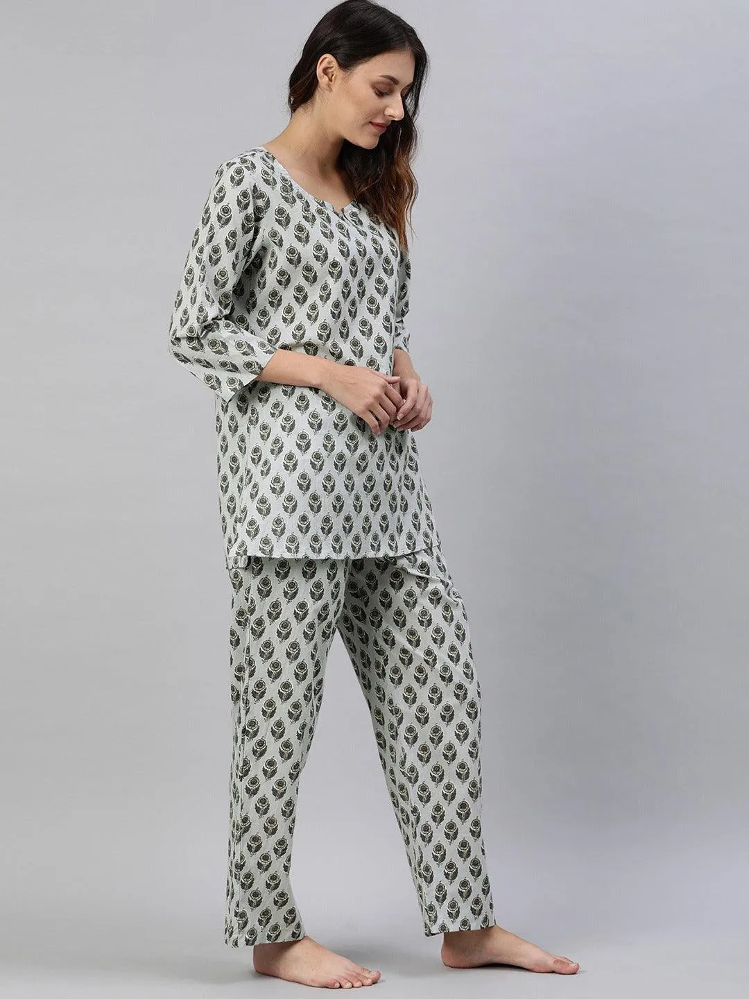 Jashvi Grey Color Cotton Loungewear/Nightwear