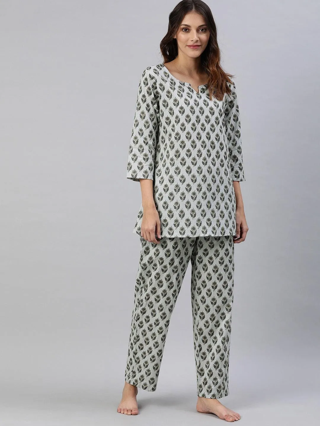 Jashvi Grey Color Cotton Loungewear/Nightwear