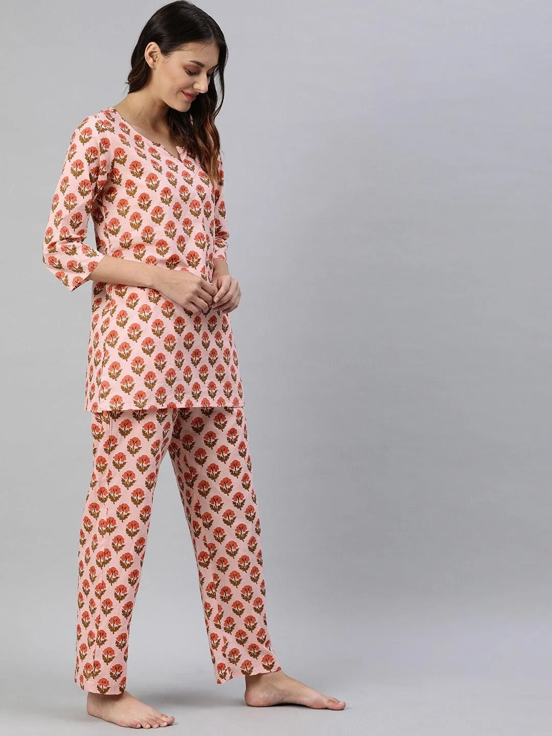 Jashvi Pink Cotton Loungewear /Nightwear Set