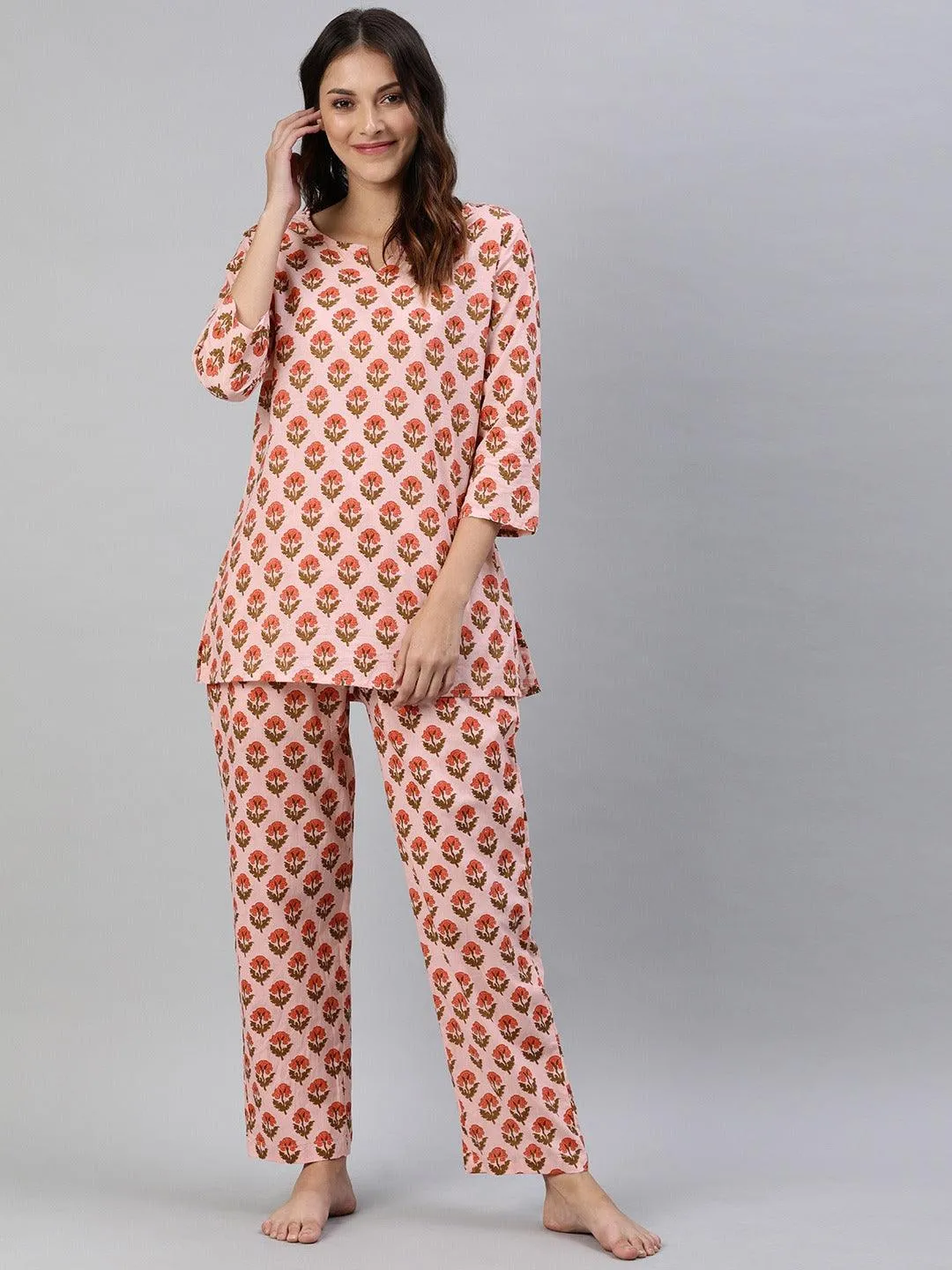 Jashvi Pink Cotton Loungewear /Nightwear Set