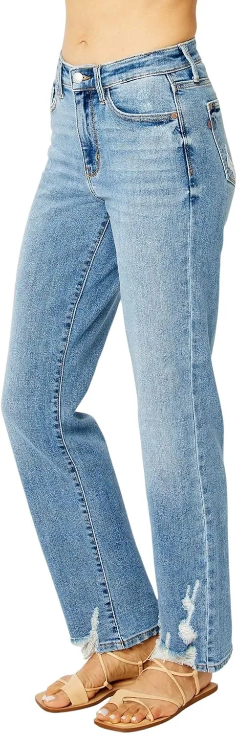 Judy Blue Women's High Waisted Straight Leg Jeans w/Heavy Destroy