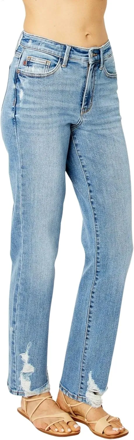 Judy Blue Women's High Waisted Straight Leg Jeans w/Heavy Destroy