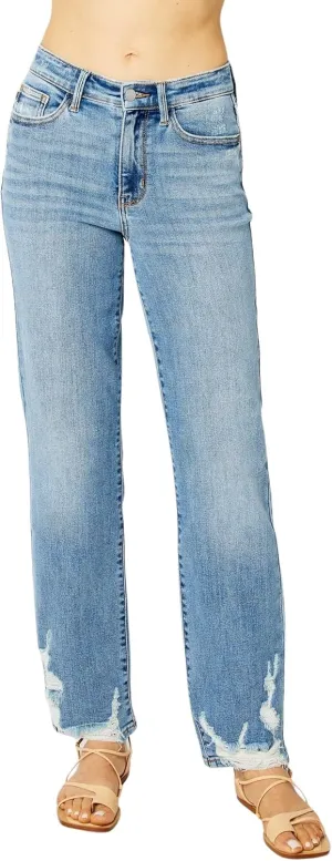 Judy Blue Women's High Waisted Straight Leg Jeans w/Heavy Destroy