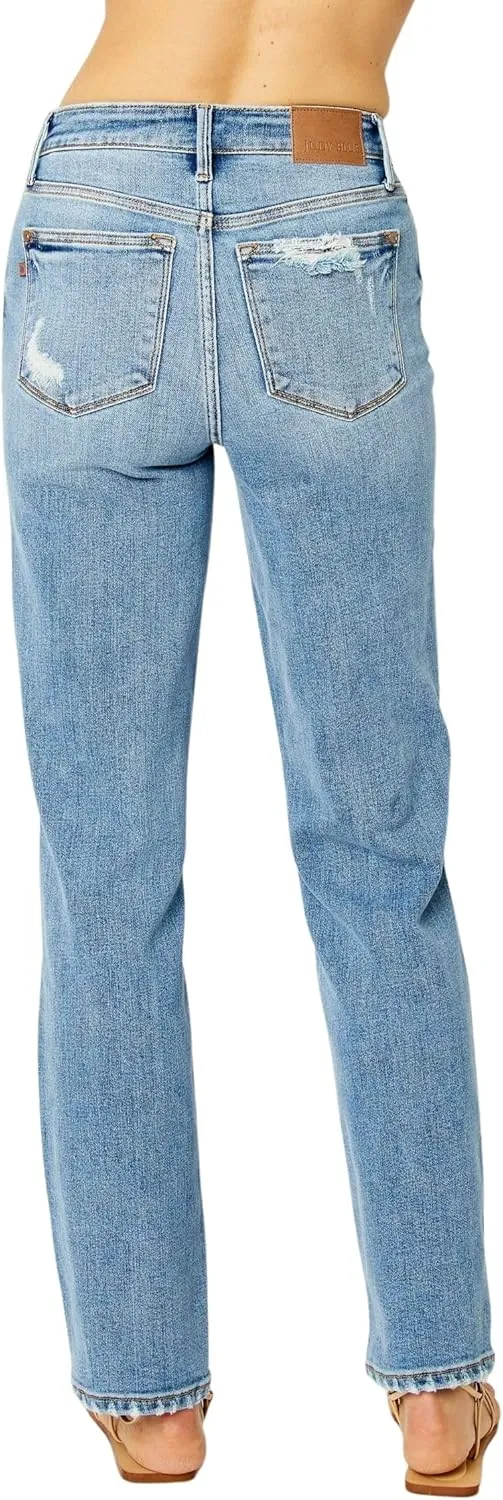 Judy Blue Women's High Waisted Straight Leg Jeans w/Heavy Destroy