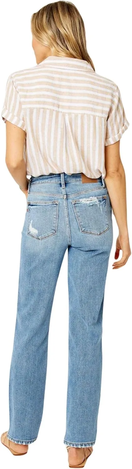 Judy Blue Women's High Waisted Straight Leg Jeans w/Heavy Destroy