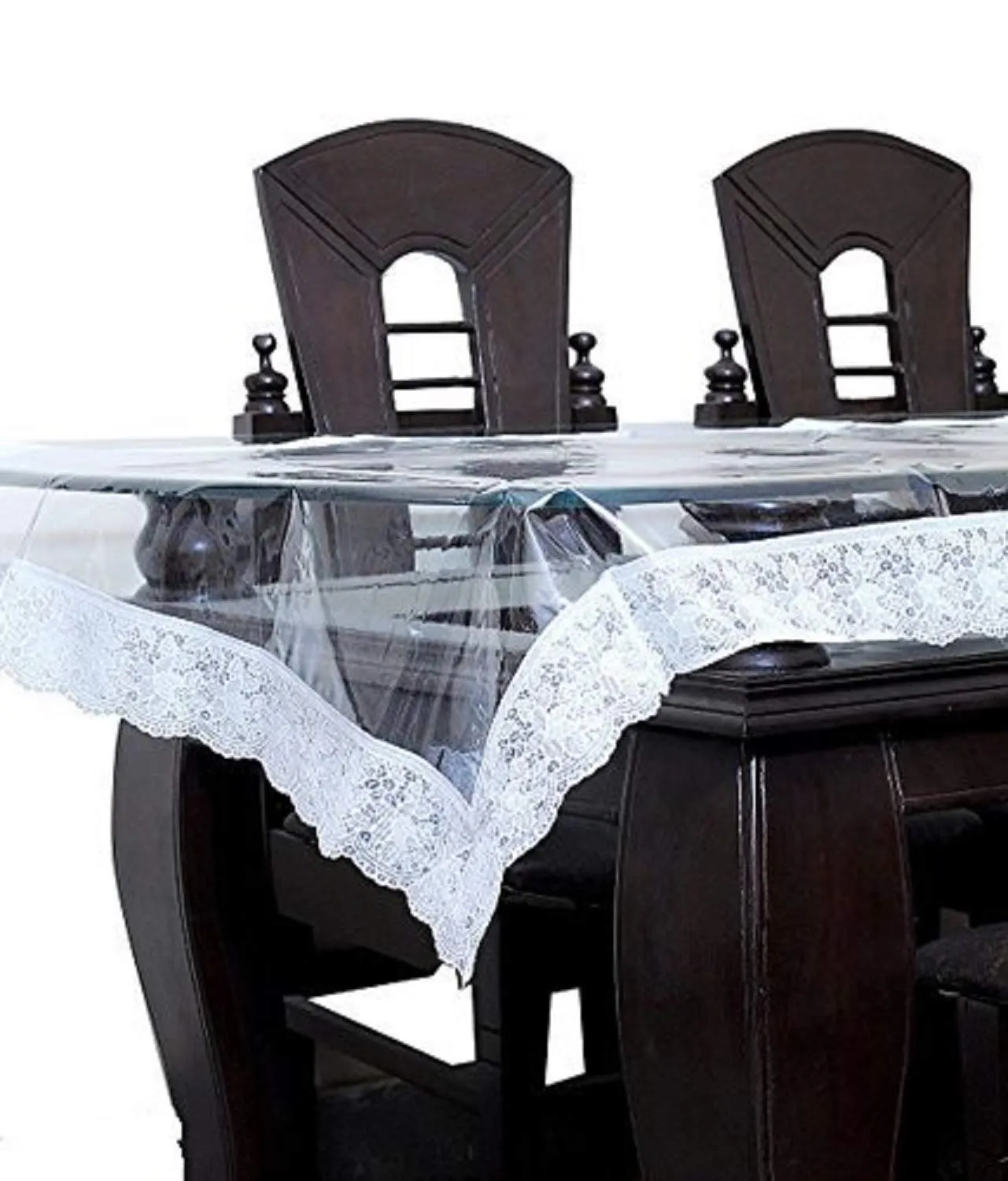 Kuber Industries Waterproof Dining Table Cover 6 Seater 90x60 Inch, White Lace (White)