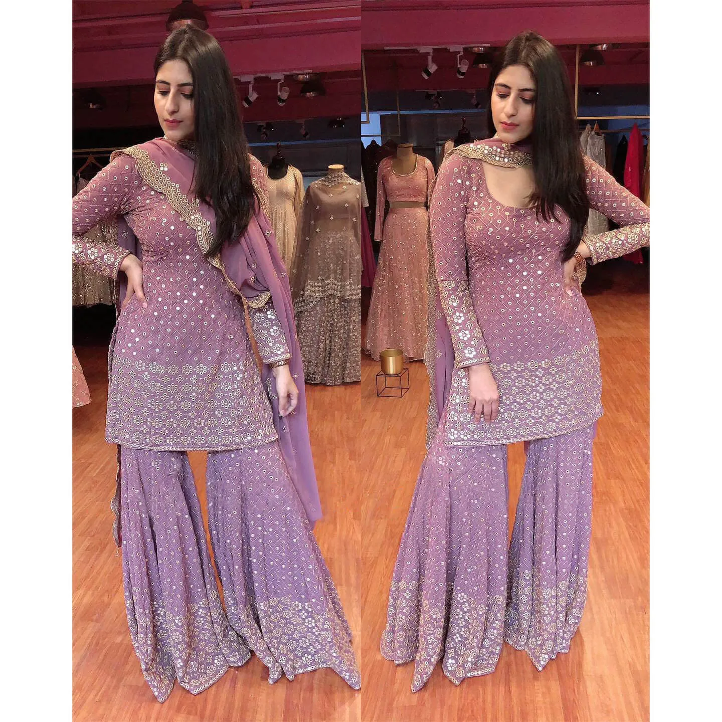 Lilac Purple Color Georgette Embroidery Sharara Suit