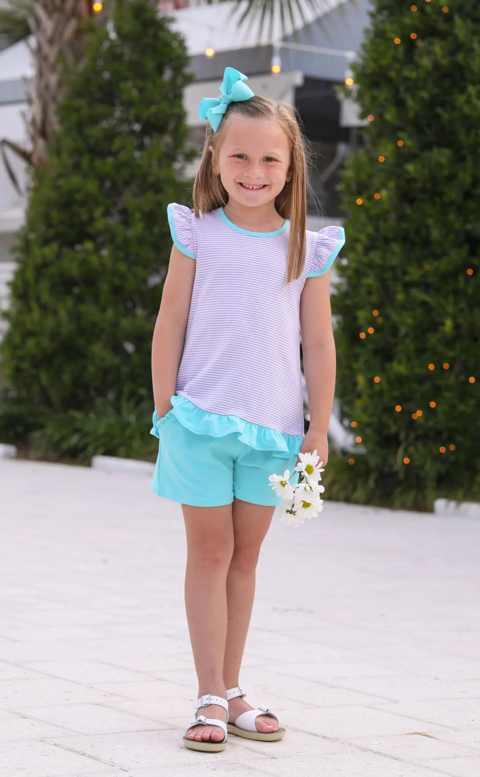 Mary Margaret Short Set- Lavender Stripe & Aqua