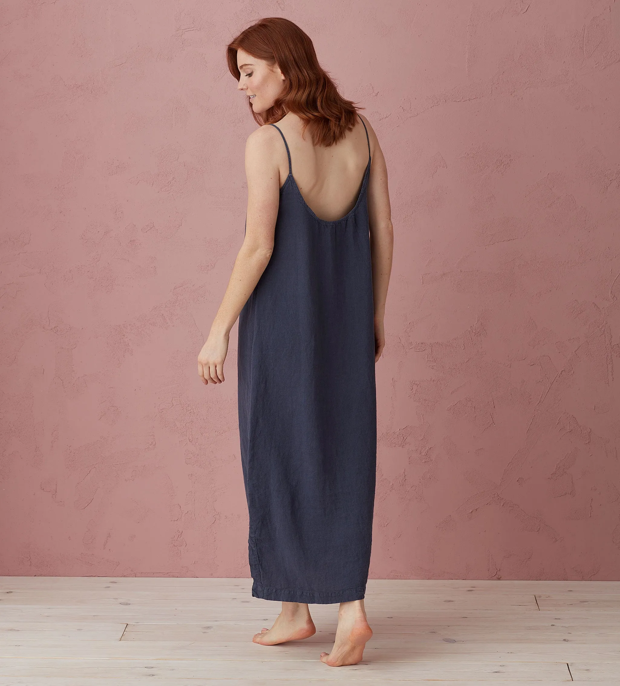 Navy Blue Willa 100% Linen Long Cami Nightie
