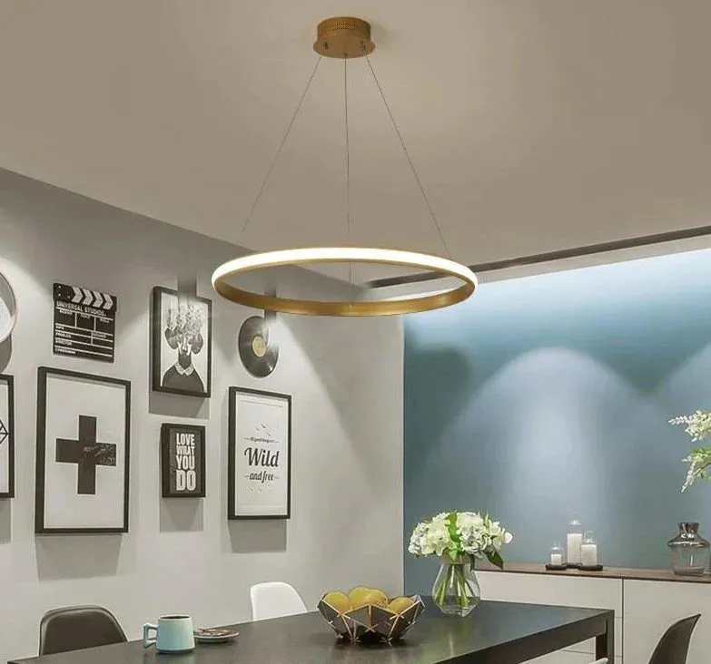 New Modern LED Pendant Lights Lliving Room Dining Black White Golden Coffee Rings Aluminum Body Ceiling Mounted Indoor Lamps De