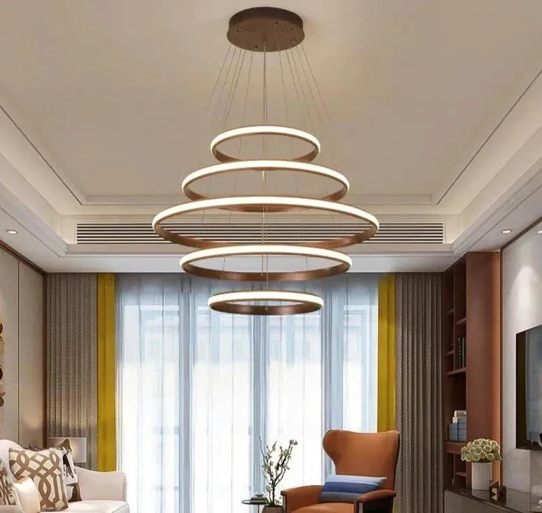 New Modern LED Pendant Lights Lliving Room Dining Black White Golden Coffee Rings Aluminum Body Ceiling Mounted Indoor Lamps De