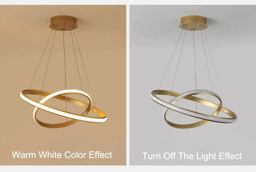 New Modern LED Pendant Lights Lliving Room Dining Black White Golden Coffee Rings Aluminum Body Ceiling Mounted Indoor Lamps De