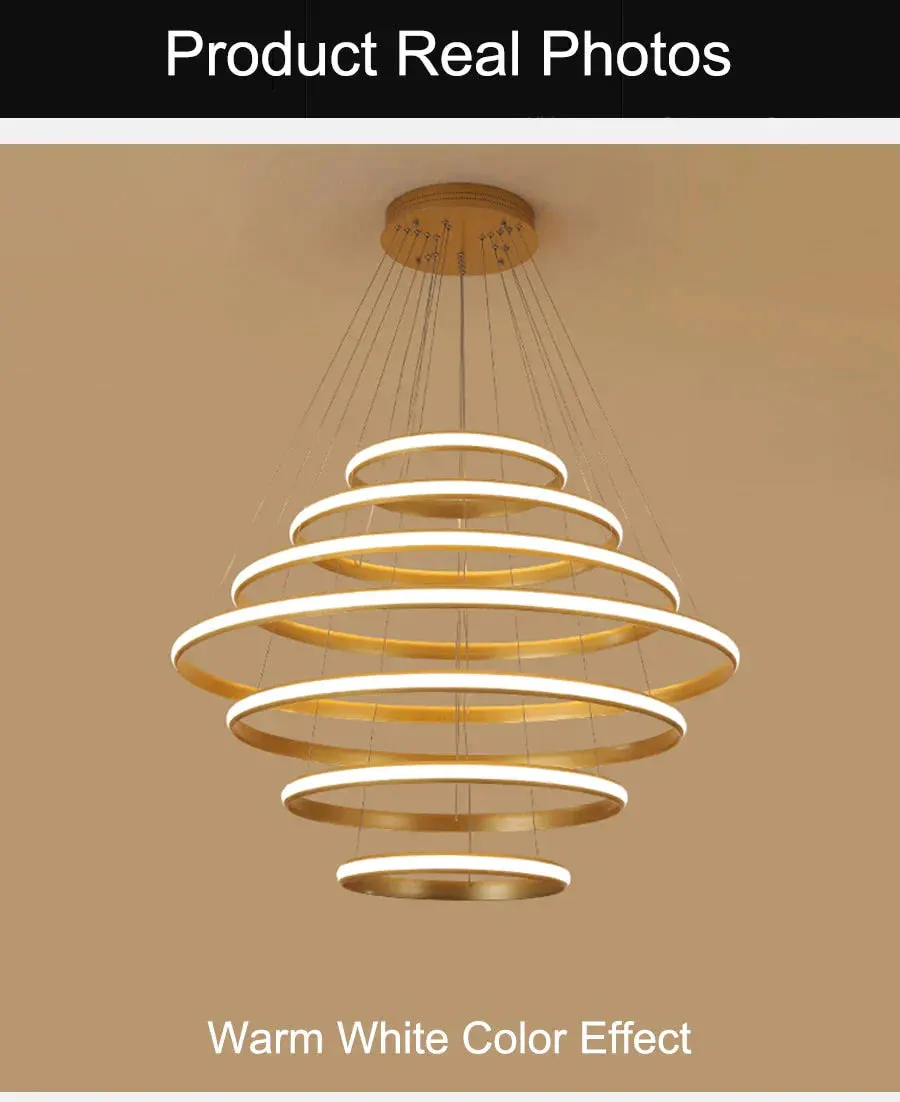 New Modern LED Pendant Lights Lliving Room Dining Black White Golden Coffee Rings Aluminum Body Ceiling Mounted Indoor Lamps De
