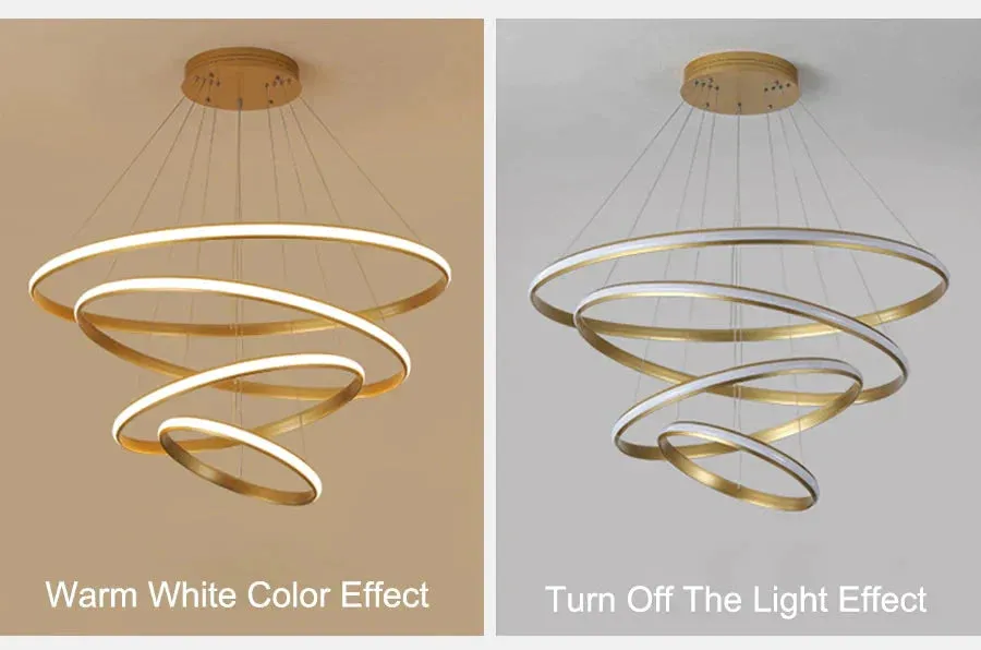 New Modern LED Pendant Lights Lliving Room Dining Black White Golden Coffee Rings Aluminum Body Ceiling Mounted Indoor Lamps De