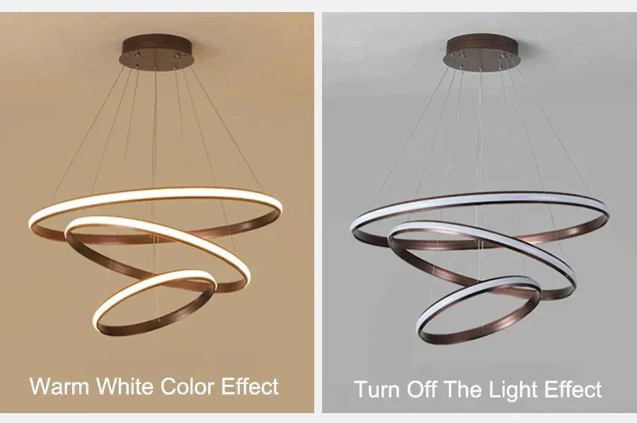New Modern LED Pendant Lights Lliving Room Dining Black White Golden Coffee Rings Aluminum Body Ceiling Mounted Indoor Lamps De