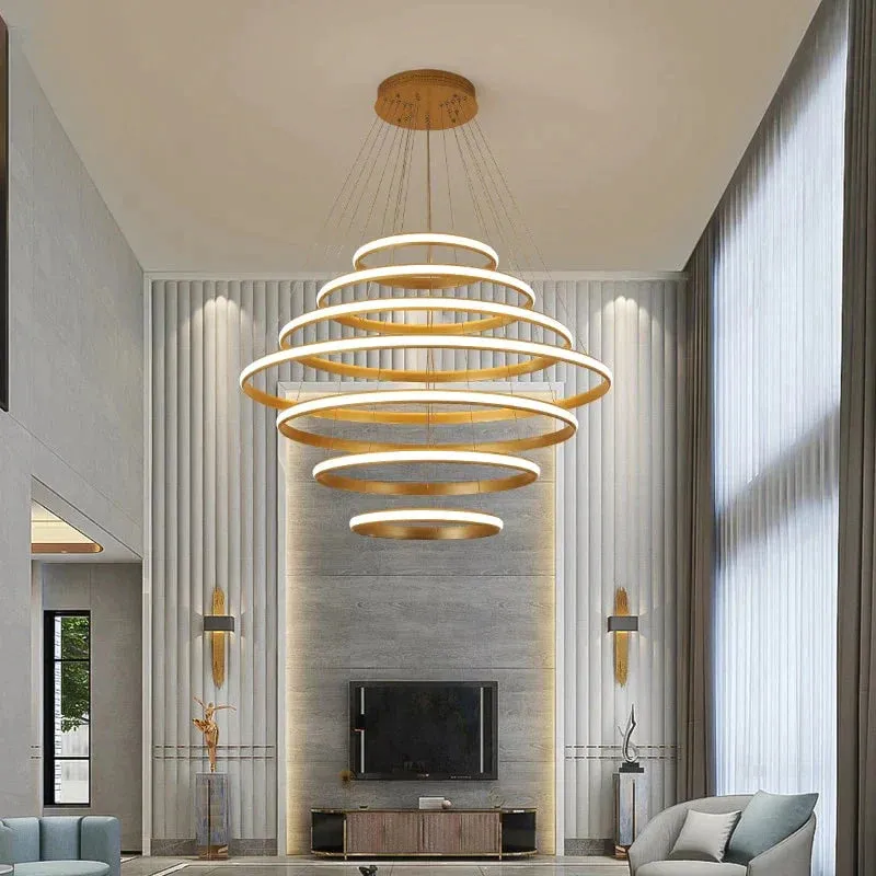 New Modern LED Pendant Lights Lliving Room Dining Black White Golden Coffee Rings Aluminum Body Ceiling Mounted Indoor Lamps De