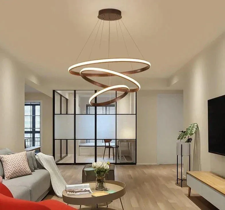 New Modern LED Pendant Lights Lliving Room Dining Black White Golden Coffee Rings Aluminum Body Ceiling Mounted Indoor Lamps De