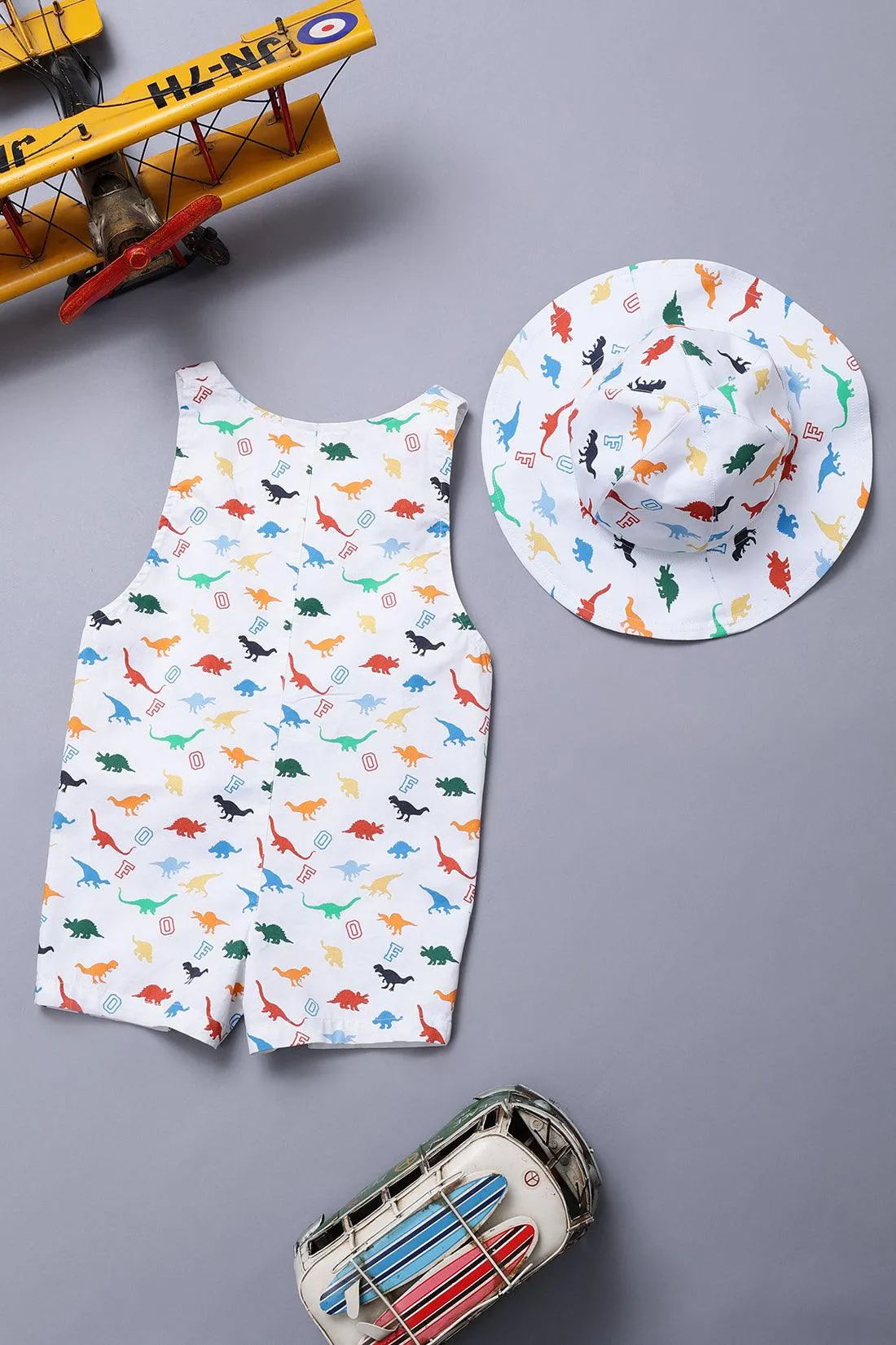 One Friday Baby Boys Off White Cotton Dungaree with Hat