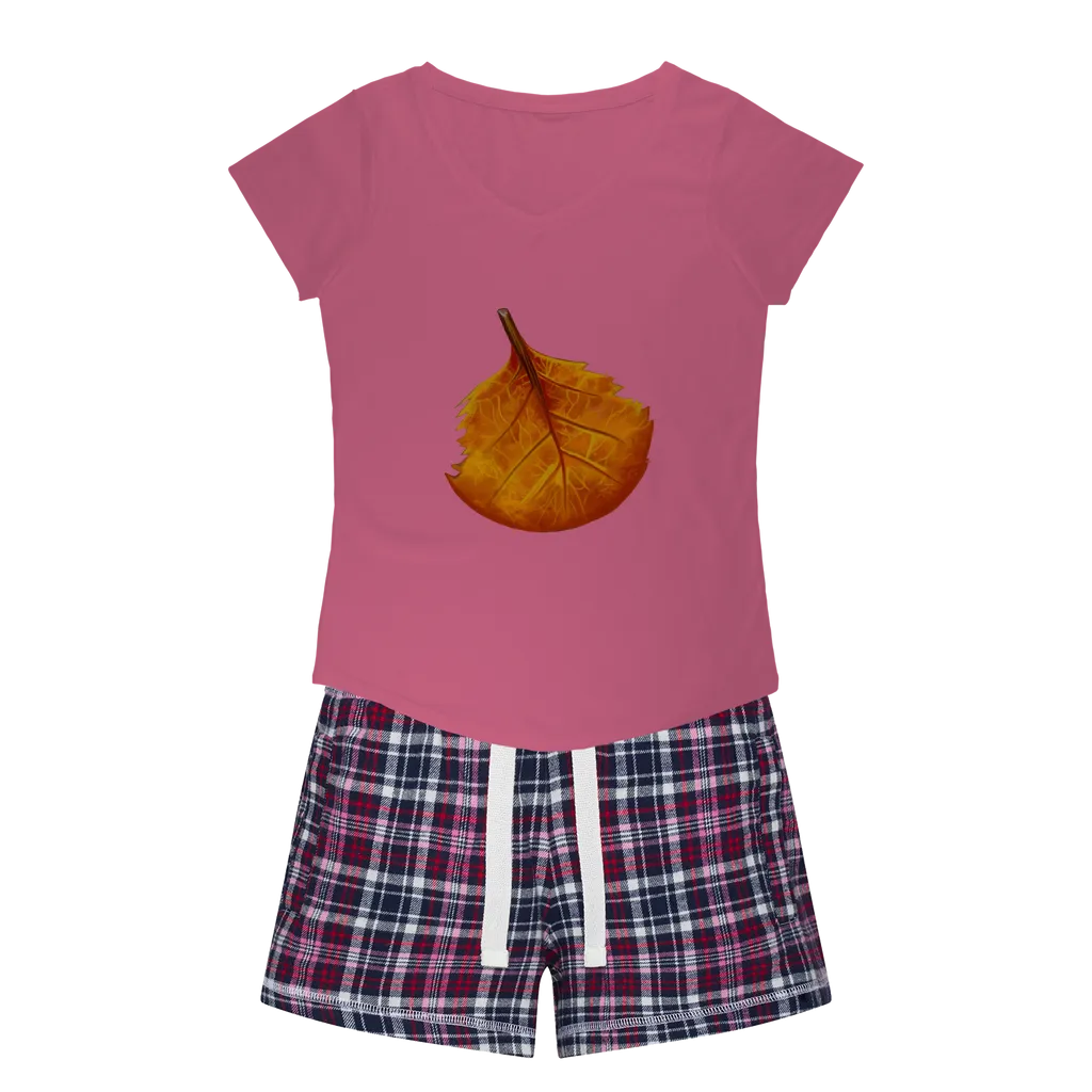 OrangeLeaf Women's Sleepy Tee and Flannel Short