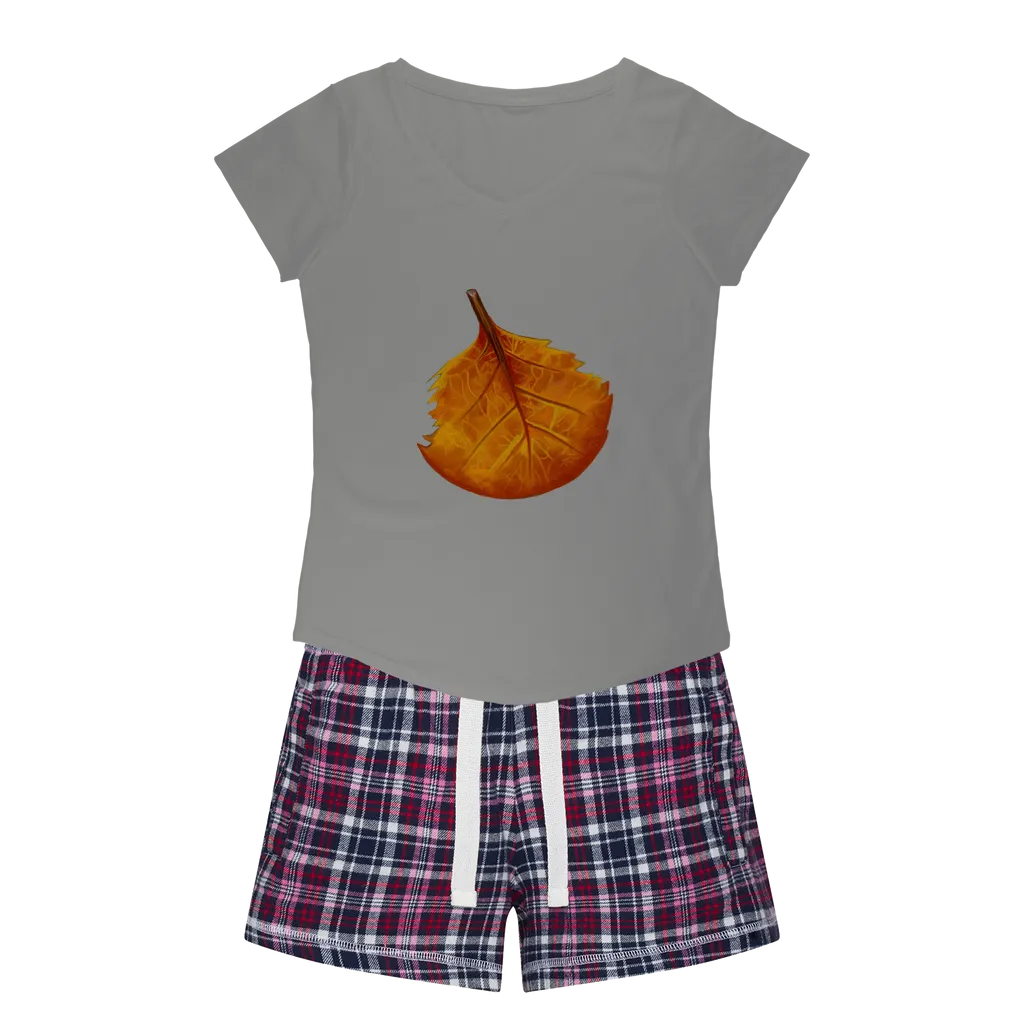 OrangeLeaf Women's Sleepy Tee and Flannel Short