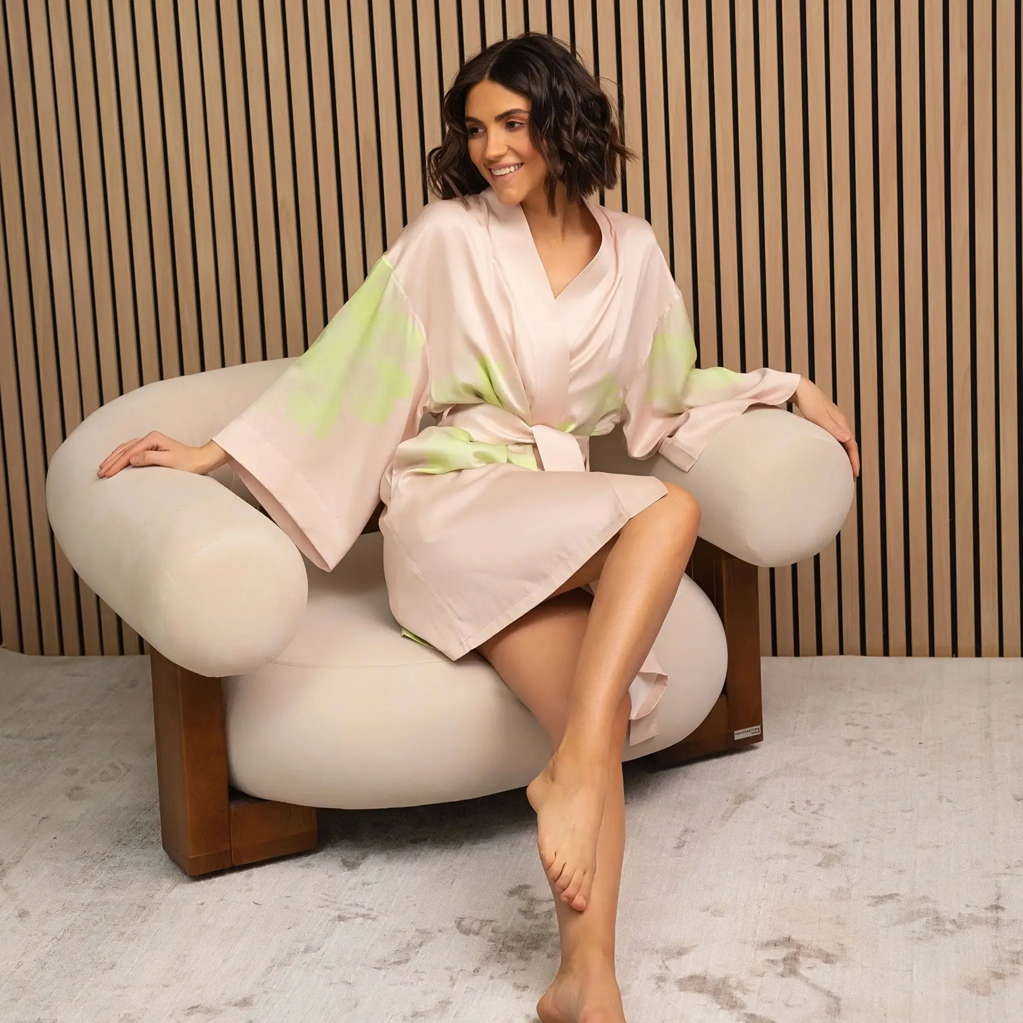 Pink Flower Silk Dreamscape Short Kimono Robe