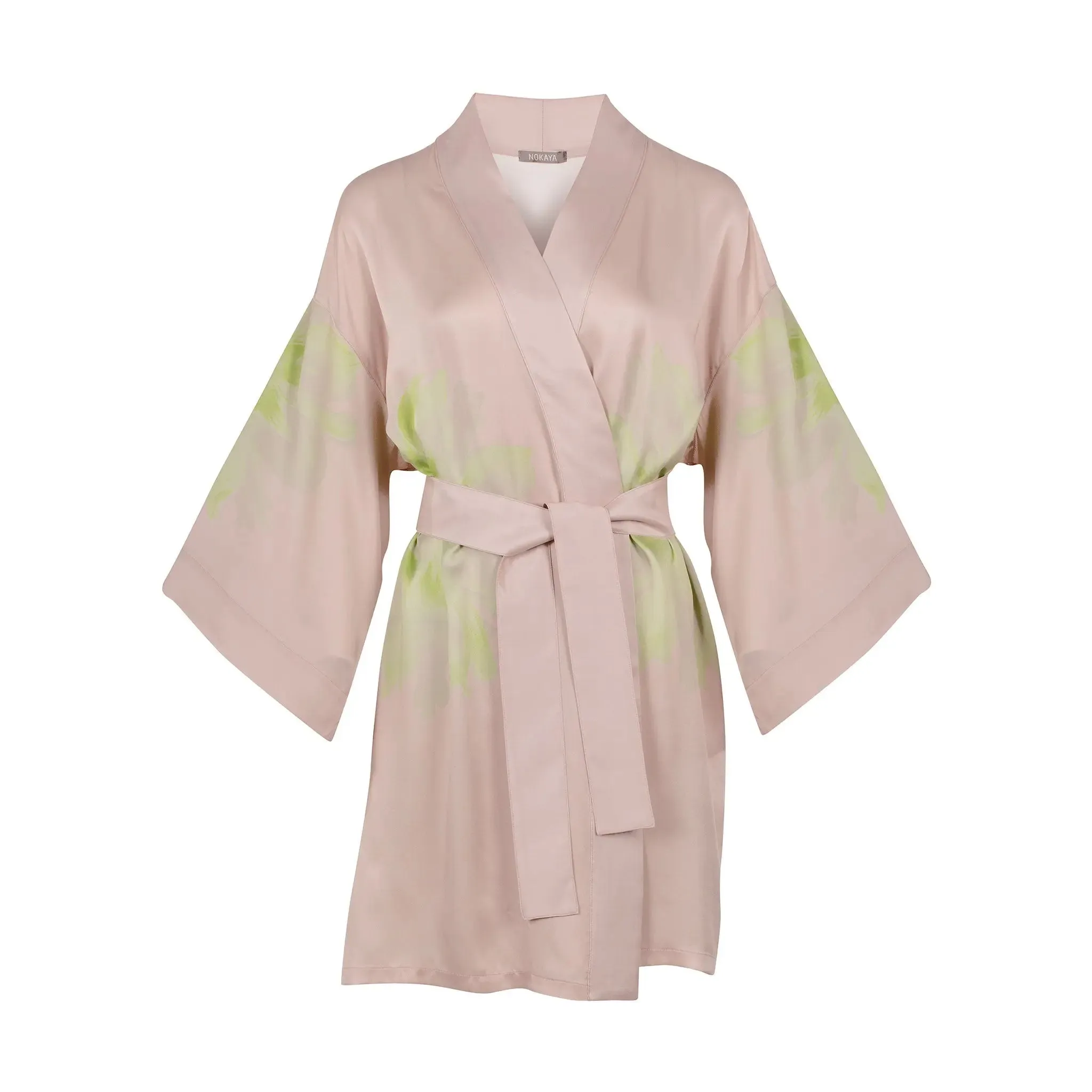 Pink Flower Silk Dreamscape Short Kimono Robe