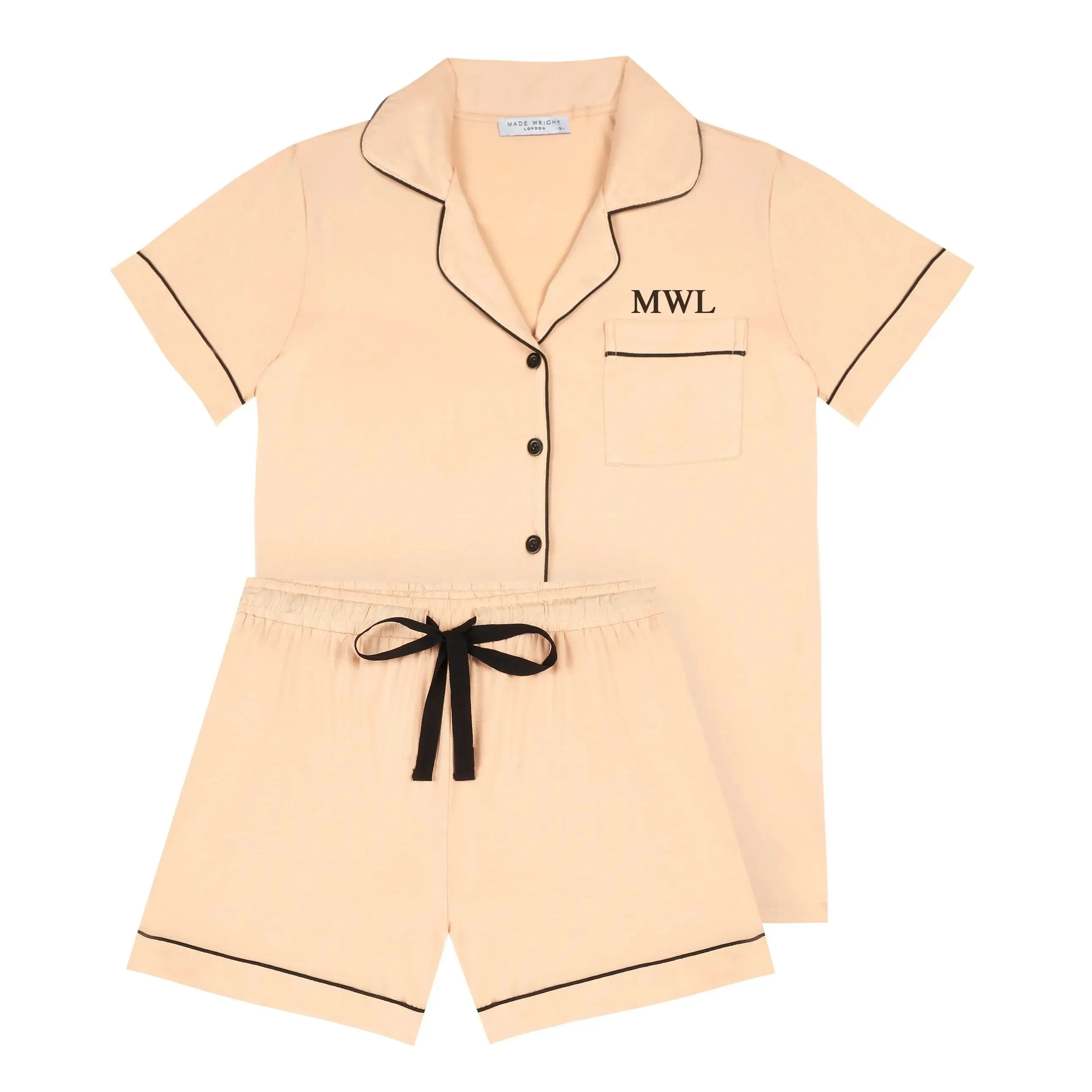 Piped Edge Bamboo Short Pyjama Set in Blush