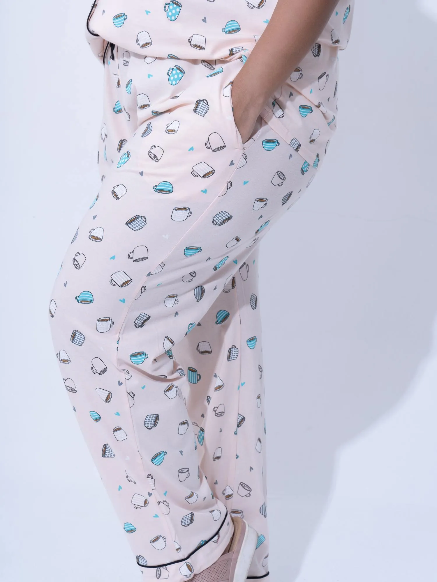 Plus Size Women Pure Cotton Blue Hearts Pyjama Set