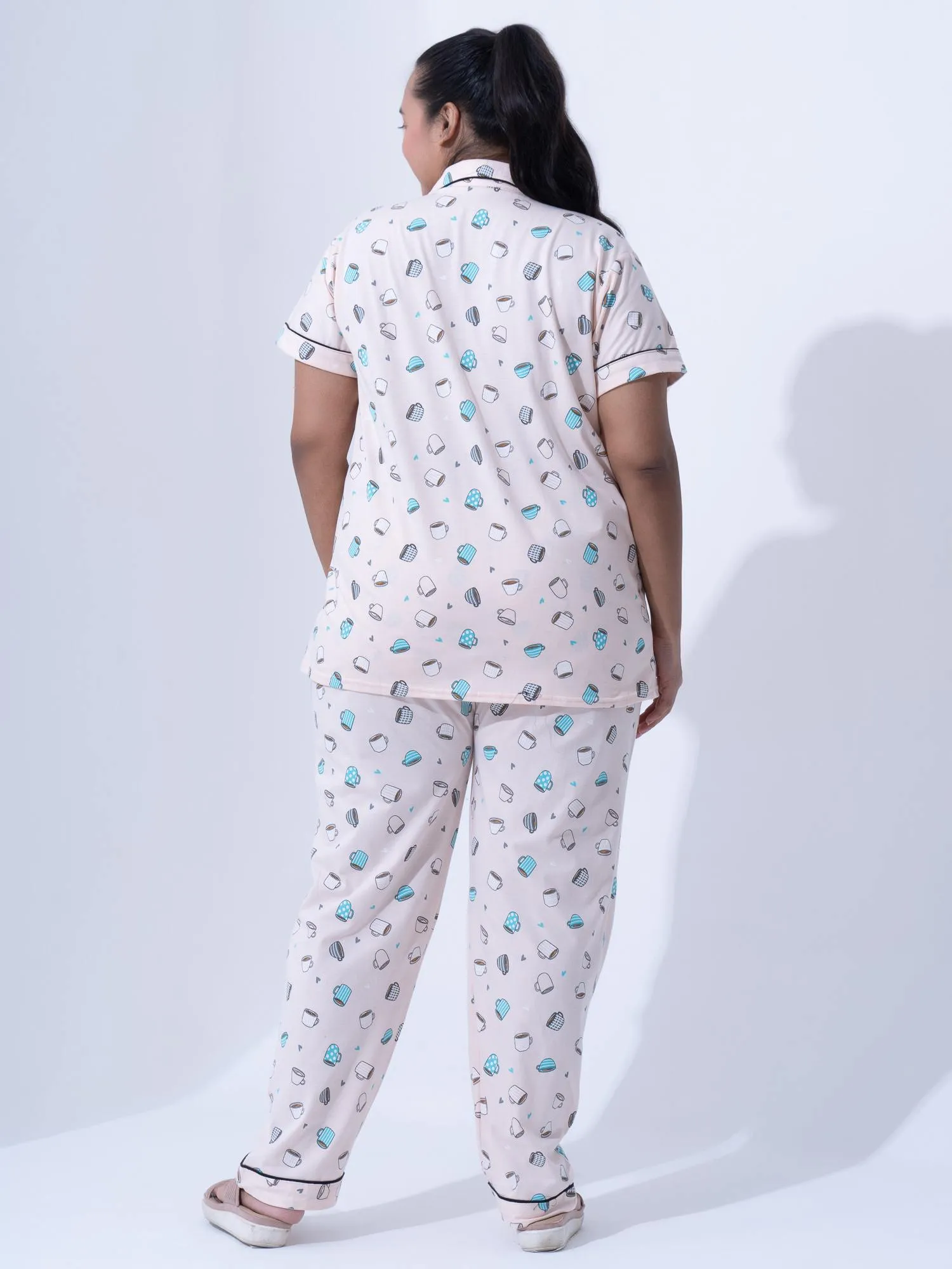Plus Size Women Pure Cotton Blue Hearts Pyjama Set