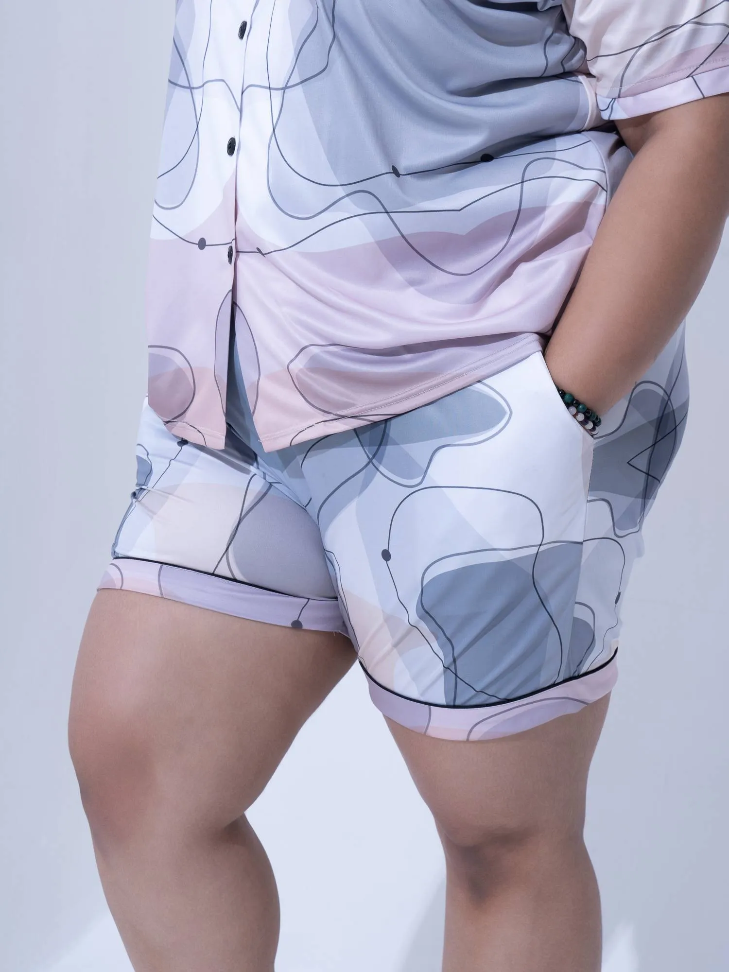 Plus Size Women Sleeping Beauty Satin Shorts Set
