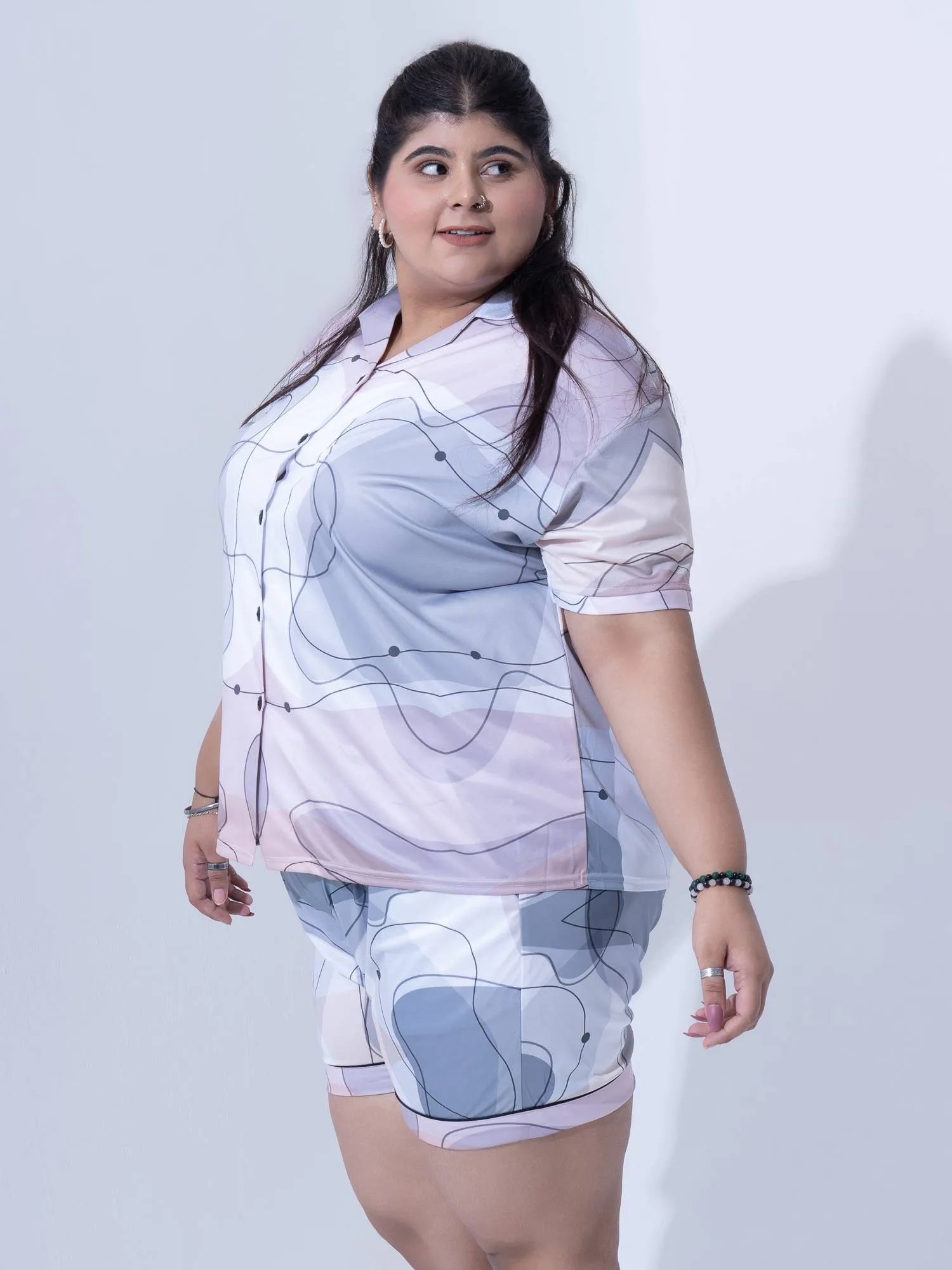 Plus Size Women Sleeping Beauty Satin Shorts Set