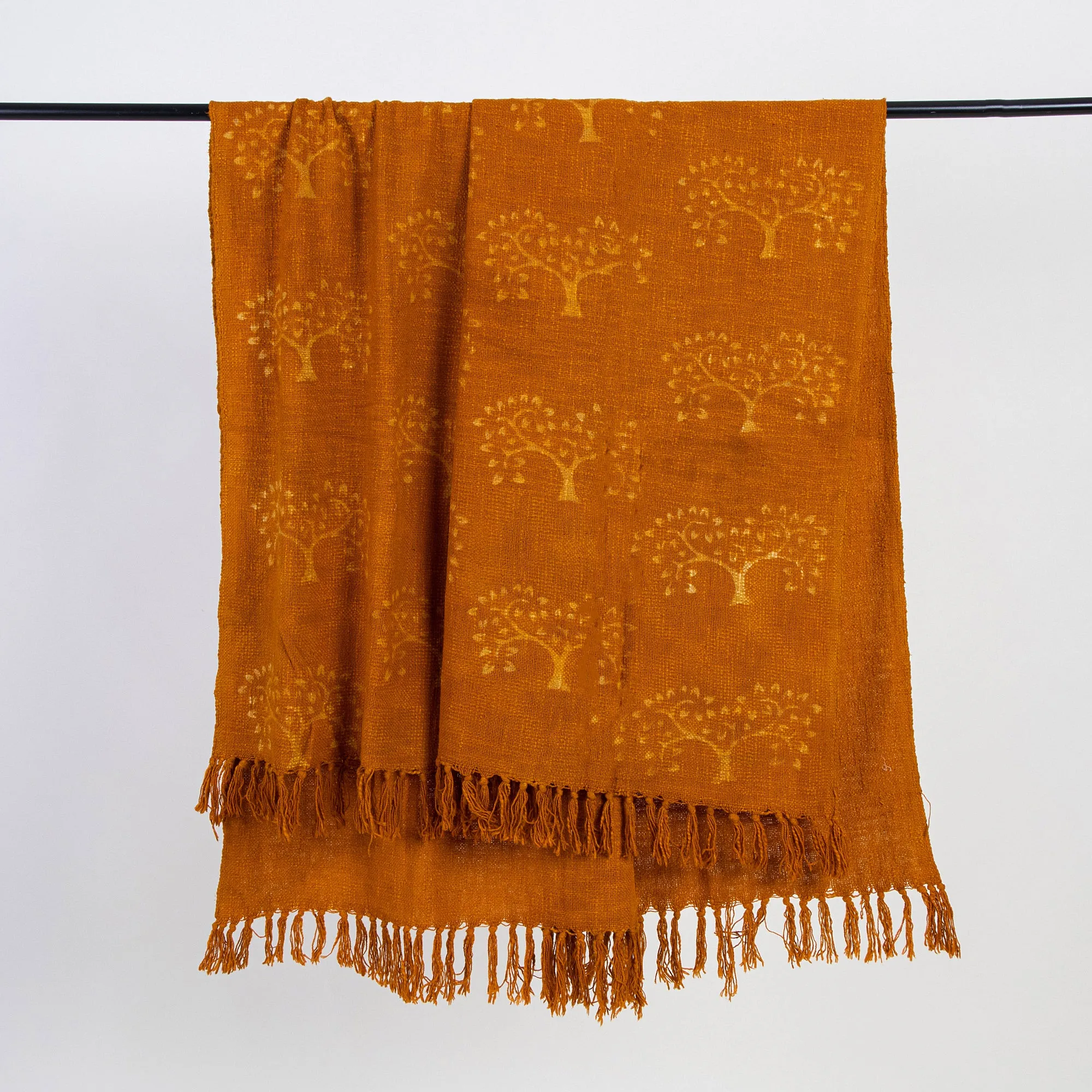 Premium Brown Flower Plant Print Cotton Couch Throws