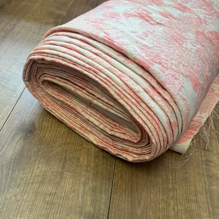 Pretty Pink Peonies Polyester Brocade Fabric