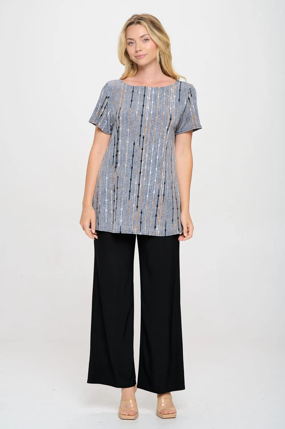 Print Boat Neckline Short Short Sleeve Top-3068HT-SRP1-W399