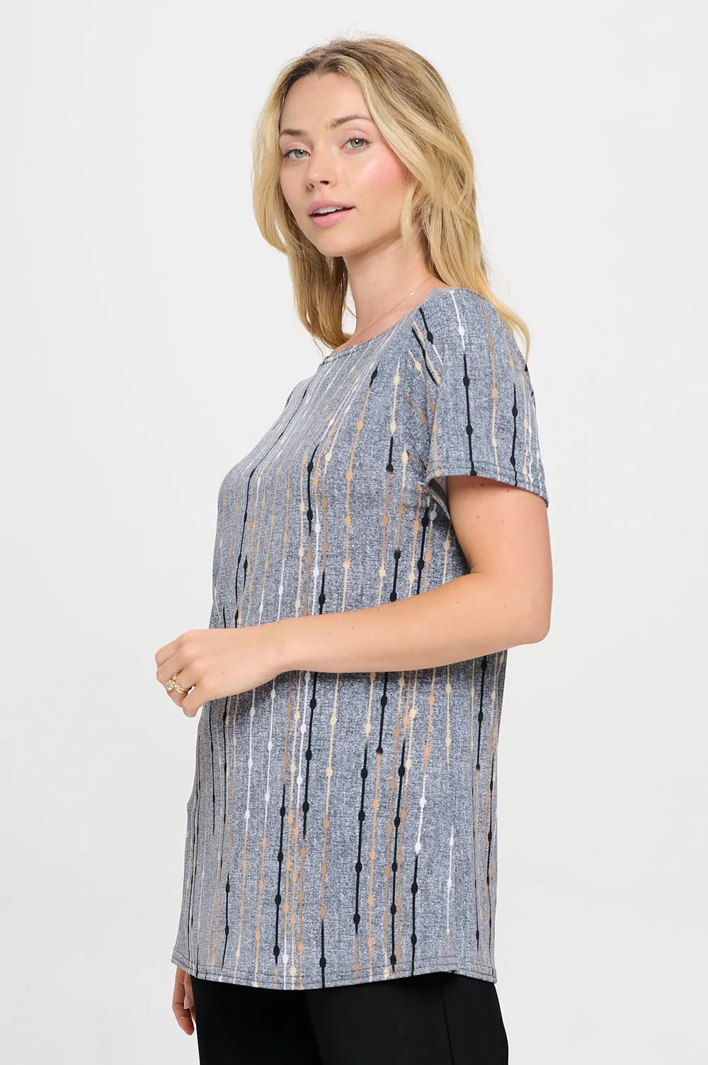 Print Boat Neckline Short Short Sleeve Top-3068HT-SRP1-W399