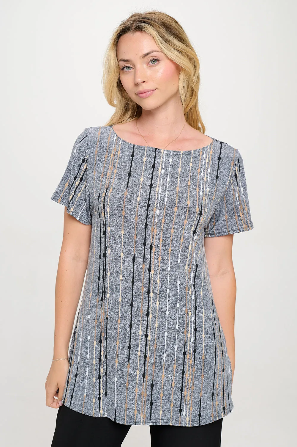 Print Boat Neckline Short Short Sleeve Top-3068HT-SRP1-W399
