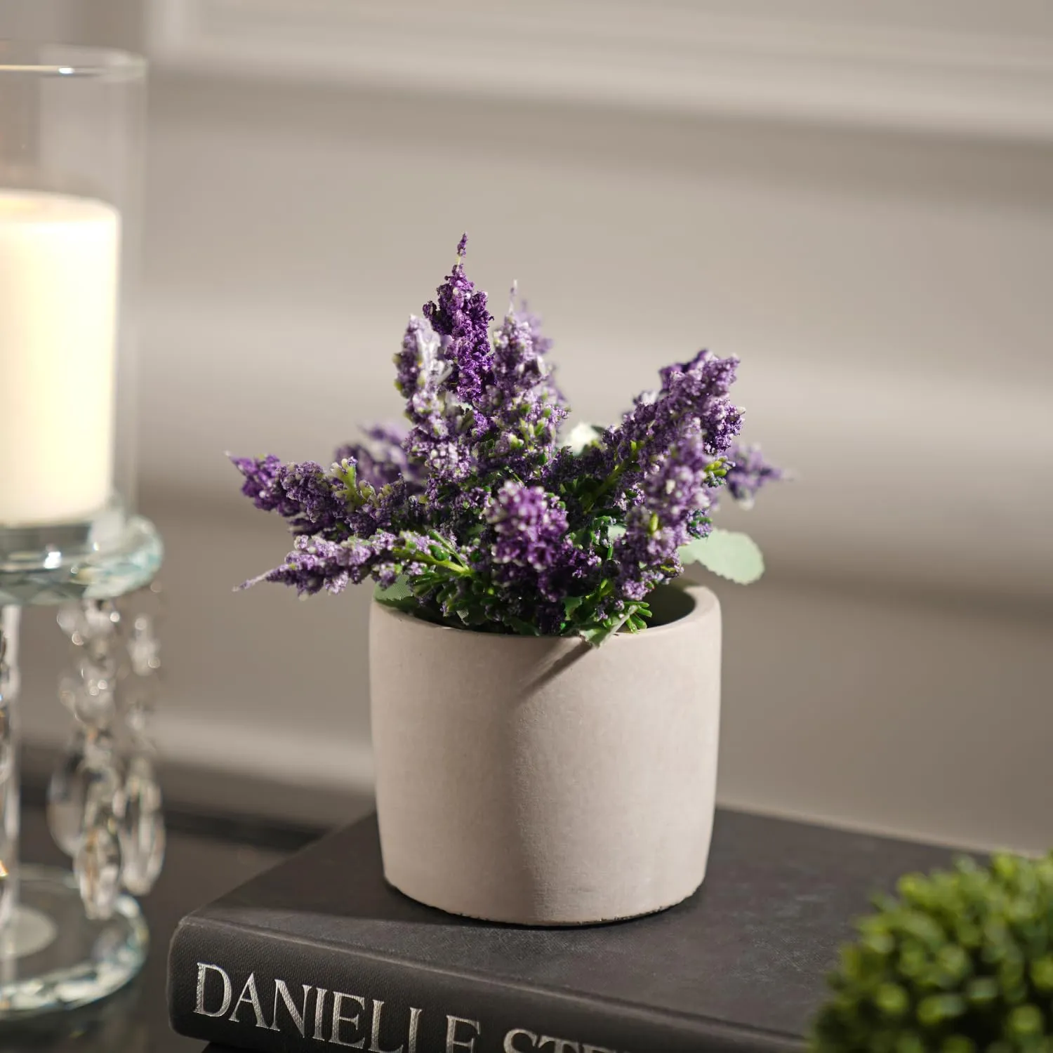 Pure Home and Living Purple Faux Lavender Plant with Cement Pot