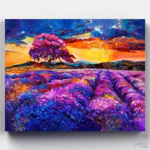 Purple Sunset & Lavender Field Painting - Paint by Numbers