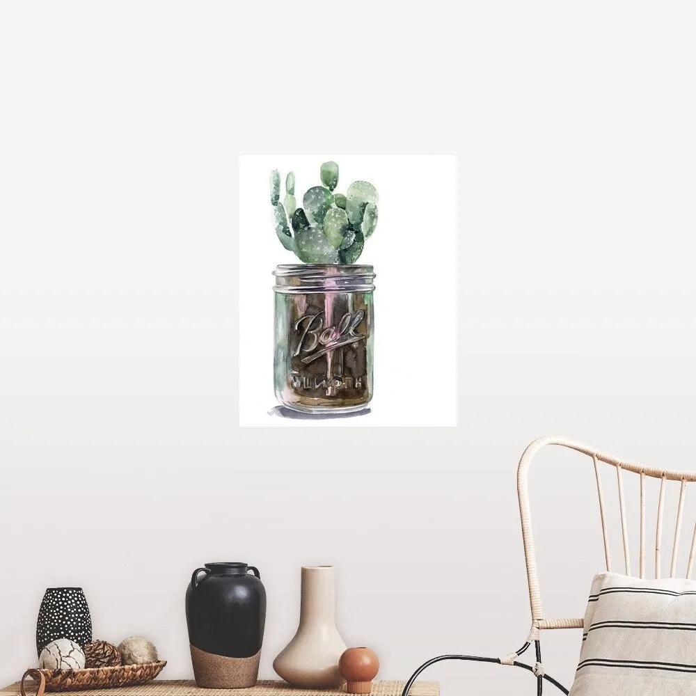 "Cactus Mason Jar II" Poster Print
